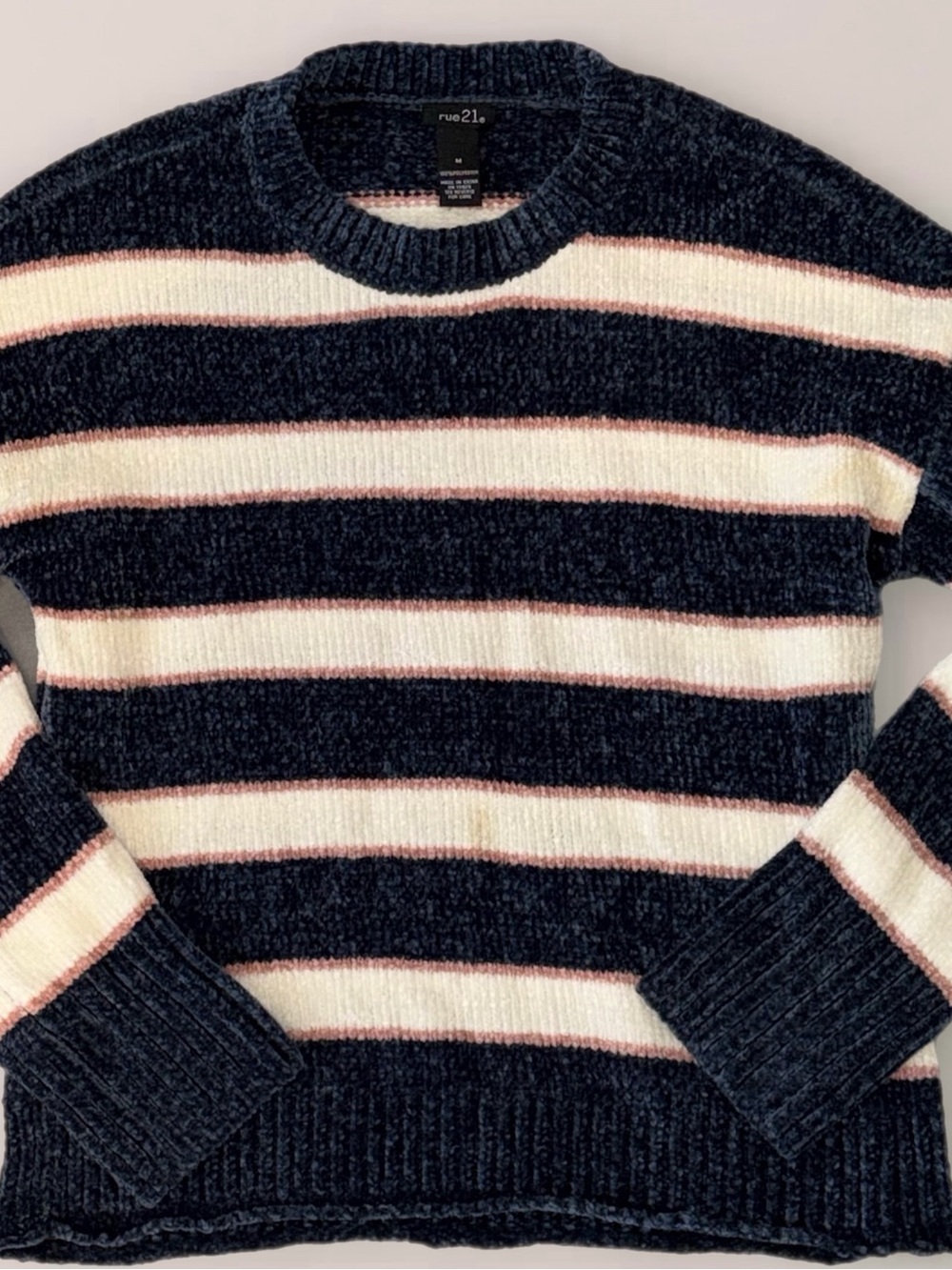 rue21 Women's Striped Pullover Sweater Navy White Pink 100% Polyester M